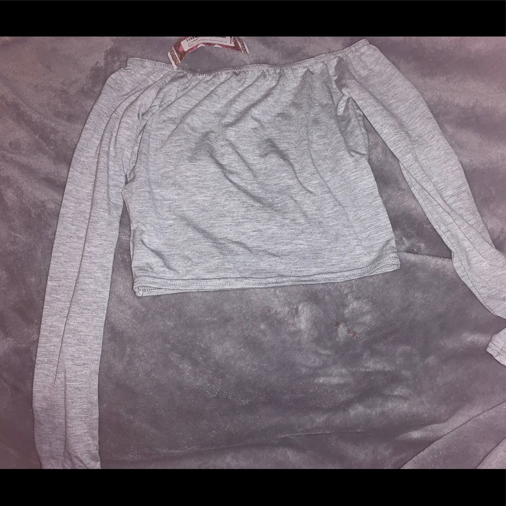 Grey off the shoulder long sleeve top